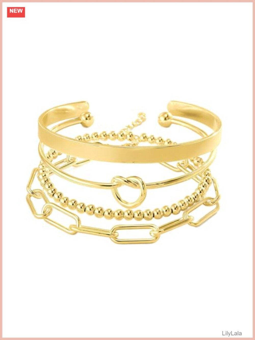 Gold Plated Stackable Bracelet Set Waterproof Non Tarnish Cuff Bangle Jewelry